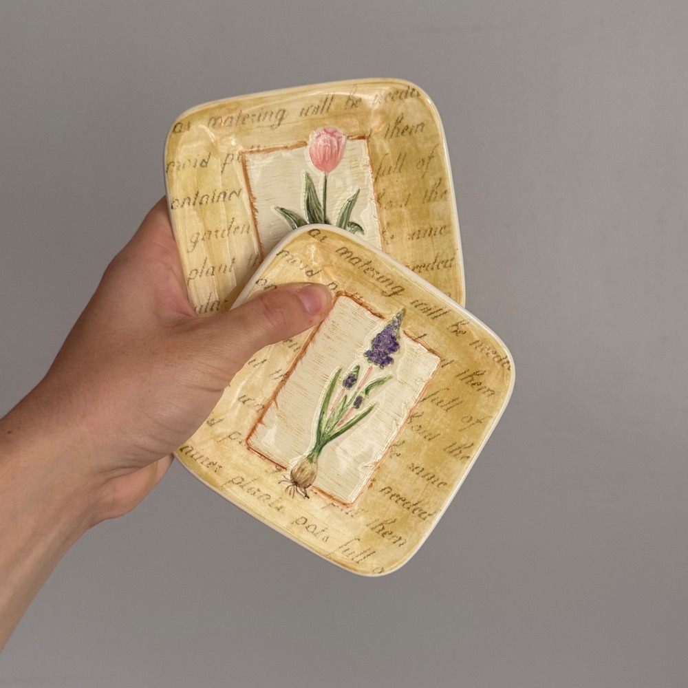 MWW Market Botanical Decorative Plates Set of 2 Tulip Hyacinth Not Food Safe